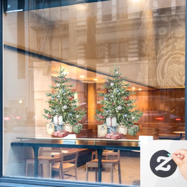 Christmas tree with decorations and presents window cling (Cafe Window)