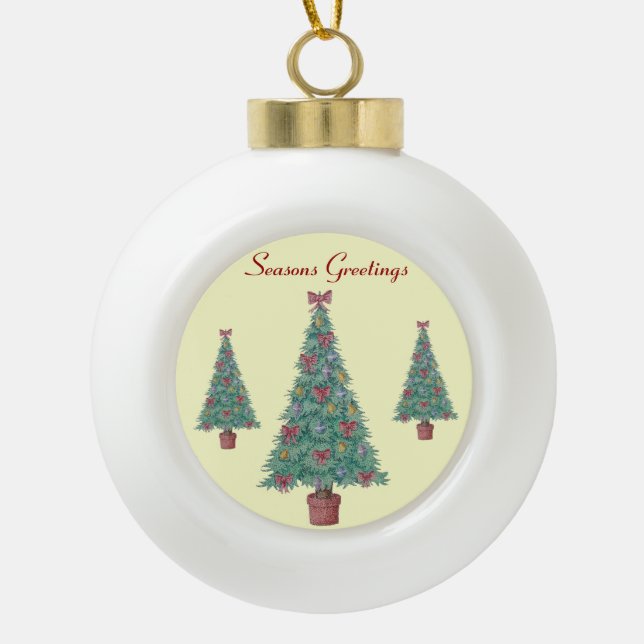 Christmas tree with decorations red bows bells art (Front)