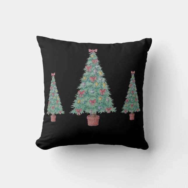 Christmas tree with decorations red bows bells art cushion (Front)