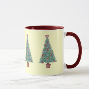 Christmas tree with decorations red bows bells art mug