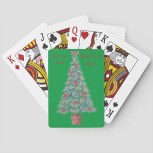 Christmas tree with decorations red bows bells art playing cards