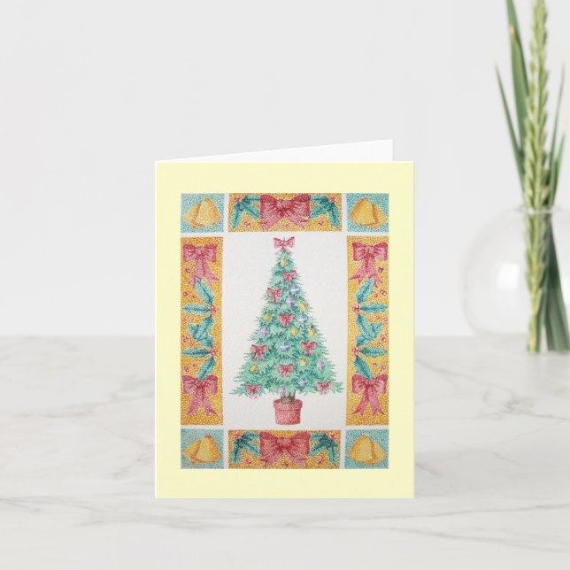 Christmas tree with decorations red bows bells holiday card (Front)