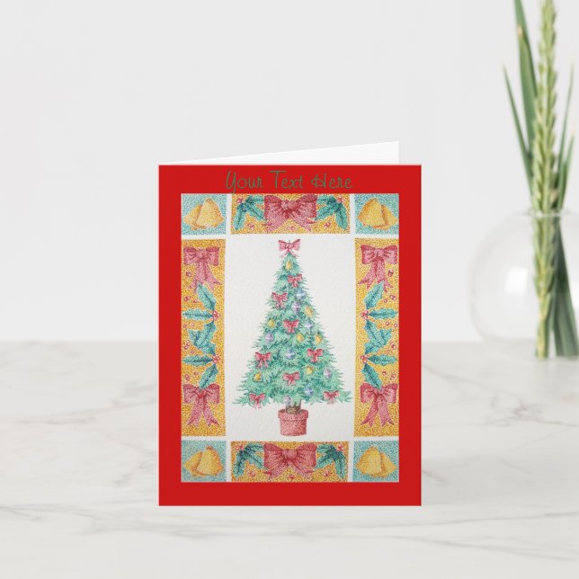 Christmas tree with decorations red bows bells holiday card (Front)