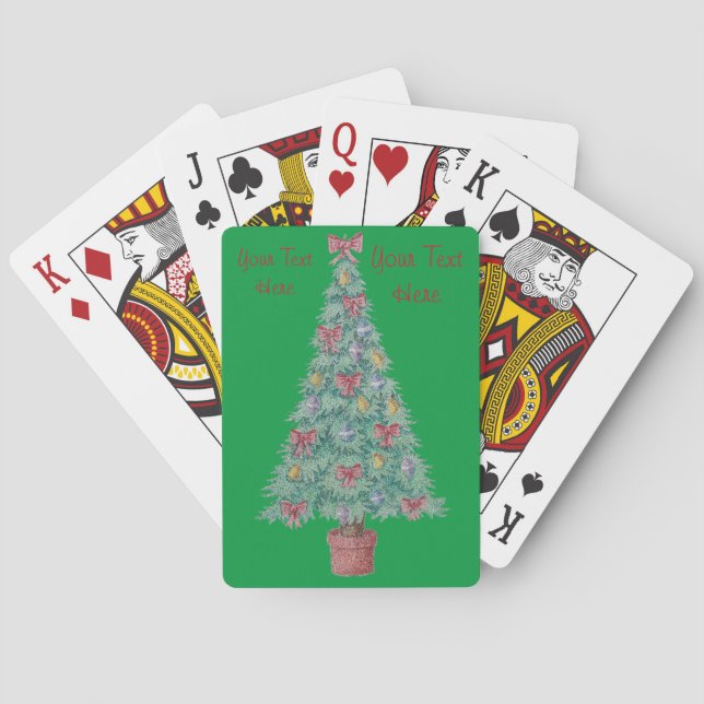 Christmas tree with decorations red bows bells  playing cards (Back)