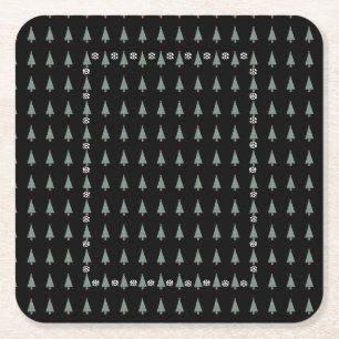 Christmas tree with decorations red bows bells square paper coaster