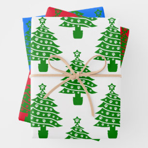 Christmas Tree With Dog Paw Prints Wrapping Paper Sheet