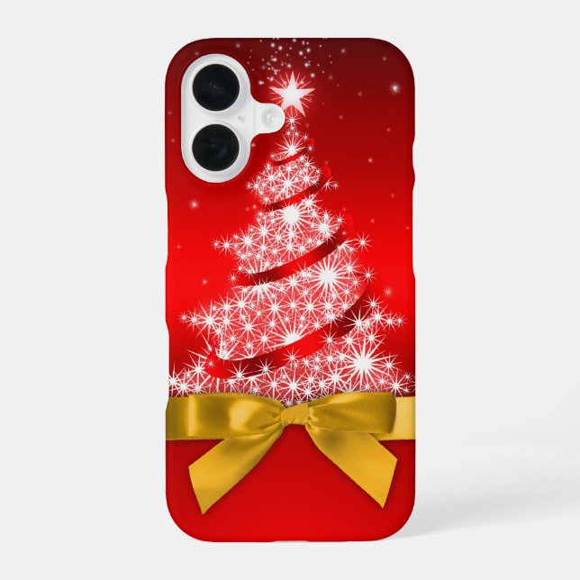 Christmas Tree with fake Bow iPhone 16 Case (Back)