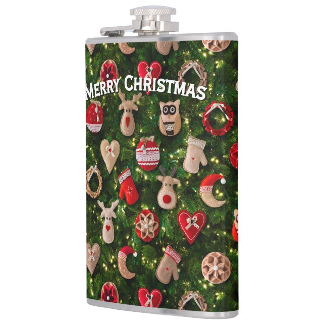 Christmas tree with felt toys hip flask (Left)