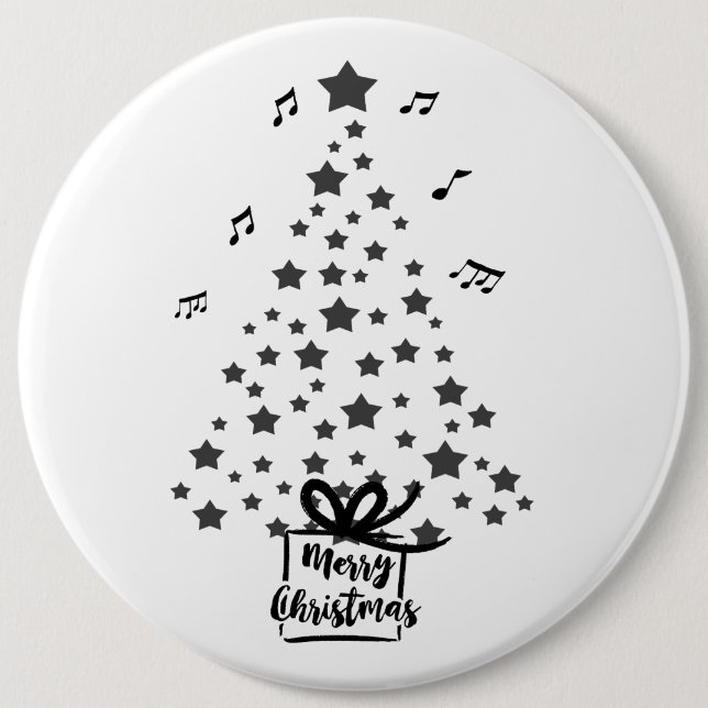 Christmas Tree With Gift And musical Notes 6 Cm Round Badge (Front)