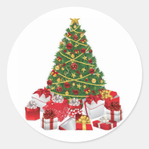 Christmas Tree with Gifts Classic Round Sticker