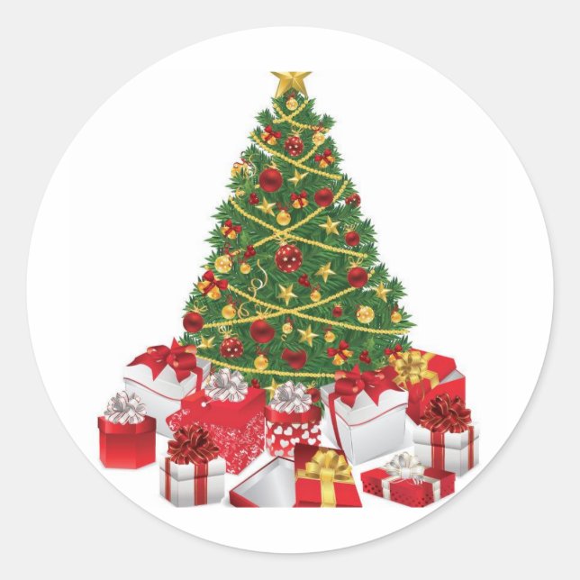 Christmas Tree with Gifts Classic Round Sticker (Front)