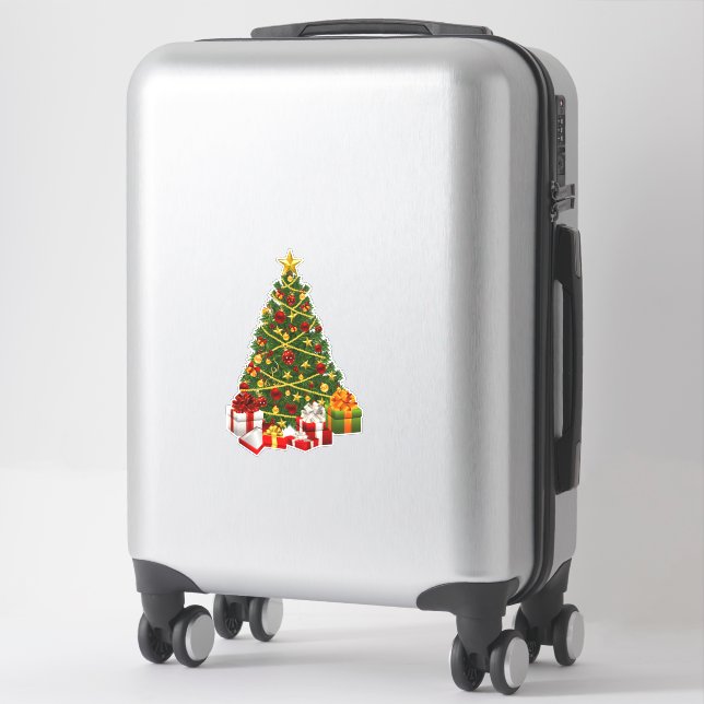 Christmas Tree With Gifts Custom-Cut Vinyl Sticker (Suitcase)