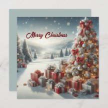 Christmas tree with gifts on snow