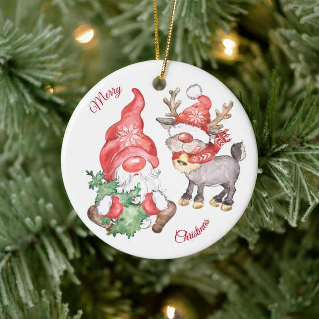 Christmas Tree With Gnome and Reindeer Ceramic Tree Decoration (Tree)