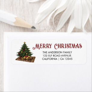 Christmas tree with gold ornaments and gifts