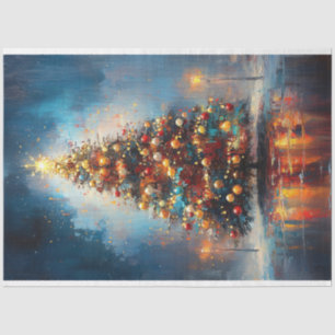 Christmas Tree with Gold Star Painting Decoupage Tissue Paper