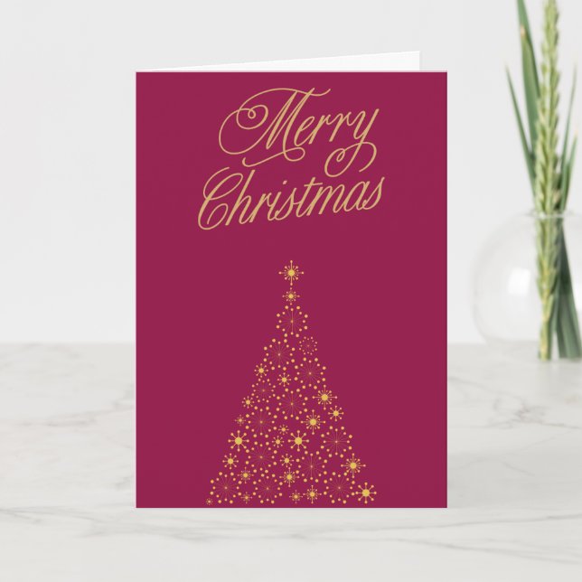 Christmas tree with gold twinkling light Christmas Card (Front)