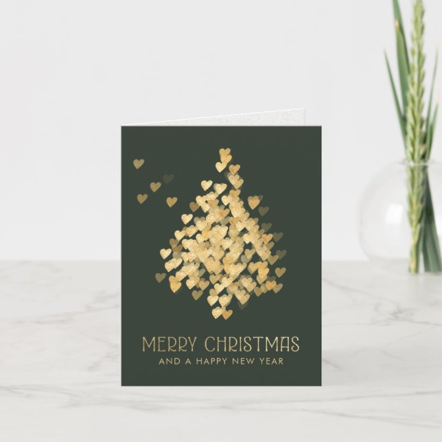 Christmas Tree with Golden Hearts Business Holiday Card (Front)