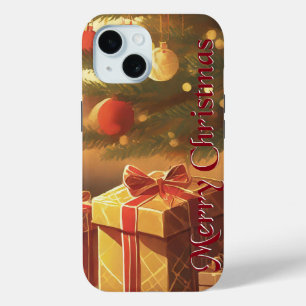 Christmas Tree with Golden Presents iPhone 15 Case