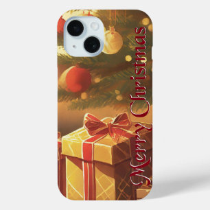 Christmas Tree with Golden Presents iPhone 15 Case