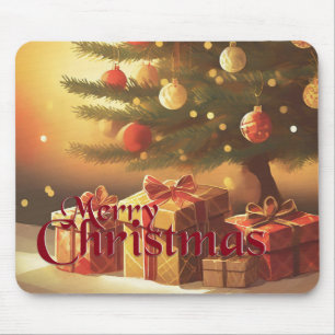Christmas Tree with Golden Presents Mouse Mat