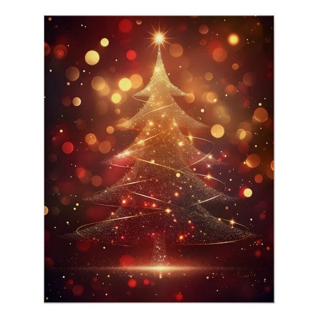 Christmas tree with golden swirls digital art  poster (Front)