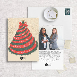 Christmas Tree with Hand-Lettered Ribbon Business Holiday Card
