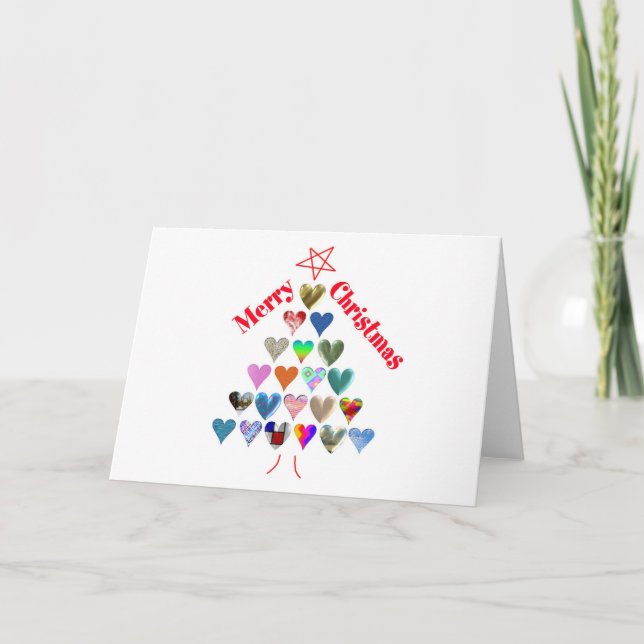 Christmas Tree With Hearts Holiday Card (Front)