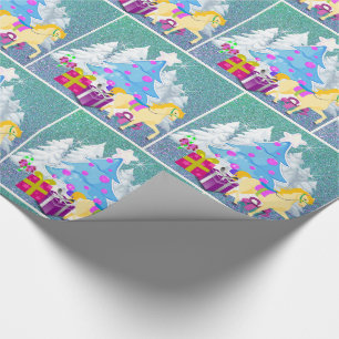 Christmas Tree With Horse and Gifts Wrapping Paper