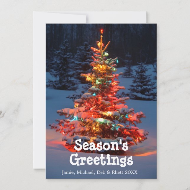 Christmas Tree with lights outdoors Holiday Card (Front)