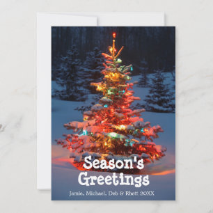 Christmas Tree with lights outdoors Holiday Card