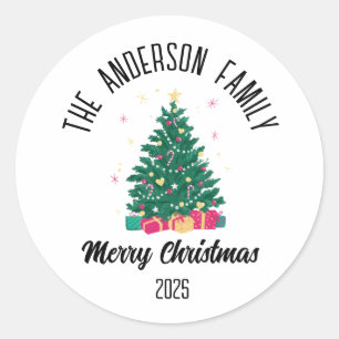 Christmas Tree With Lights Personalized Name Classic Round Sticker