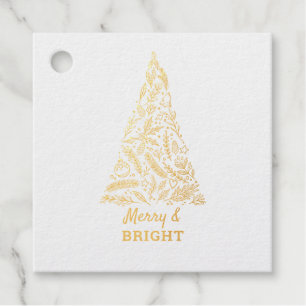 Christmas Tree with Merry and Bright in Gold Favour Tags