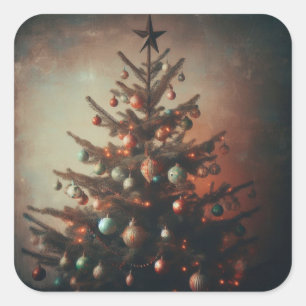 Christmas Tree with Modern Boho Vibes Square Sticker
