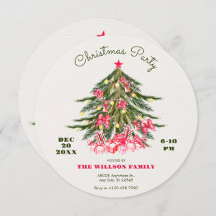 Christmas tree with pink bow and gifts invitation