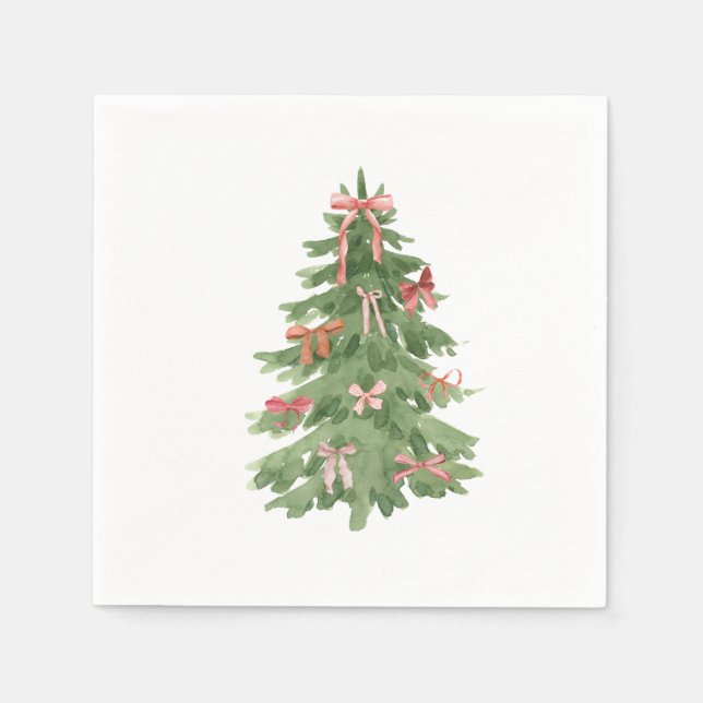 Christmas Tree with Pink Bows Holiday Party Napkin (Front)