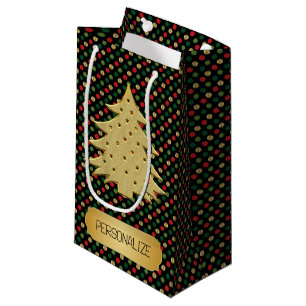 Christmas Tree with Polka Dot Background Small Gift Bag