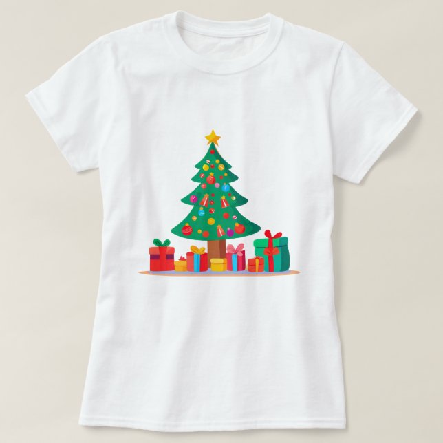 Christmas Tree With Presents Playful T-Shirt (Design Front)