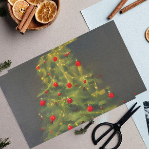 Christmas Tree With Red Baubles On Dark Grey Tissue Paper