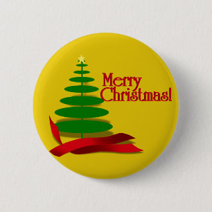 Christmas Tree with Red Ribbon 6 Cm Round Badge