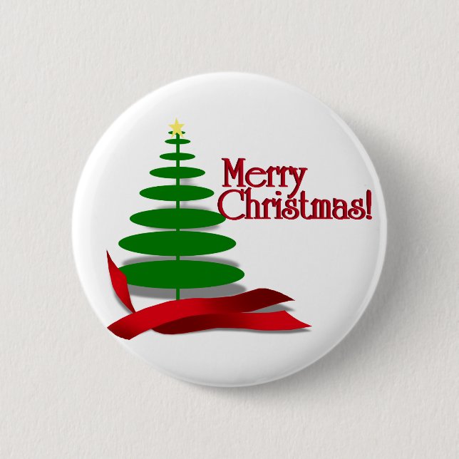 Christmas Tree with Red Ribbon 6 Cm Round Badge (Front)