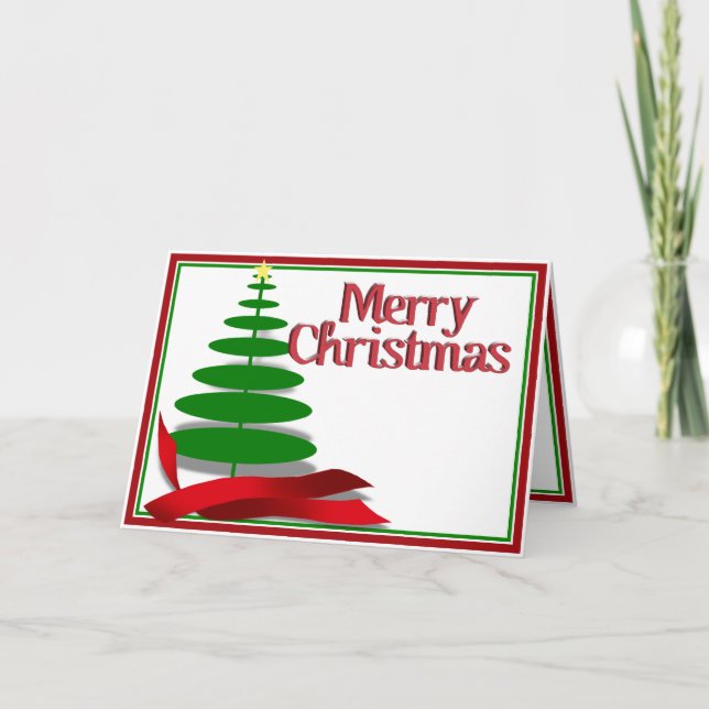 Christmas Tree with Red Ribbon Holiday Card (Front)