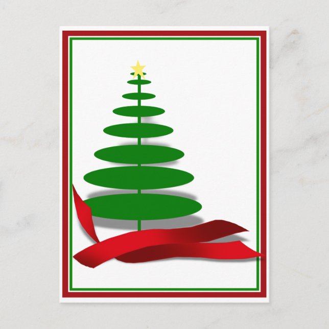 Christmas Tree with Red Ribbon Holiday Postcard (Front)