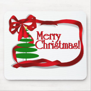 Christmas Tree with Red Ribbon Mouse Mat