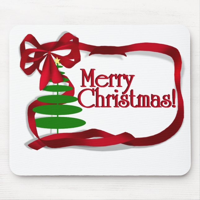 Christmas Tree with Red Ribbon Mouse Mat (Front)