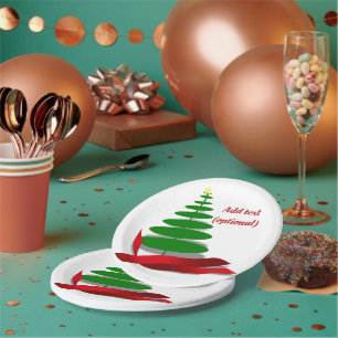 Christmas Tree with Red Ribbon Paper Plate