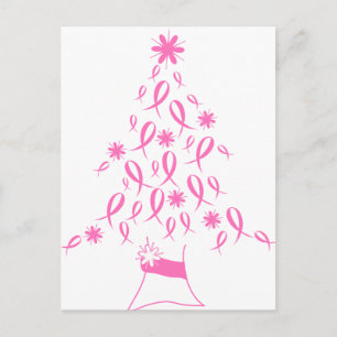 Christmas Tree with Ribbons Breast Cancer Holiday Postcard