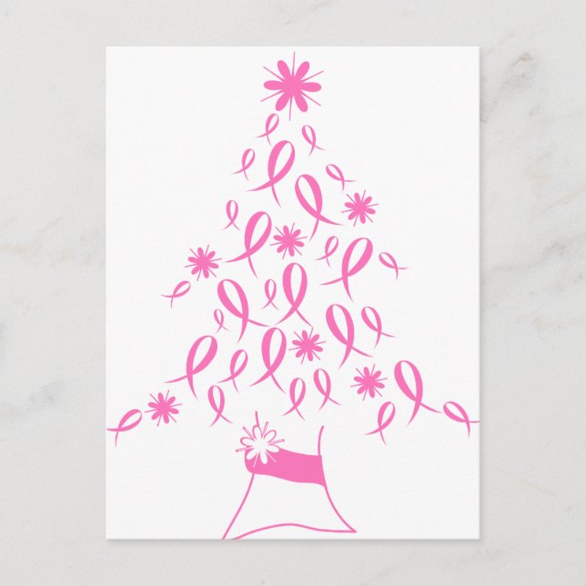 Christmas Tree with Ribbons Breast Cancer Holiday Postcard (Front)
