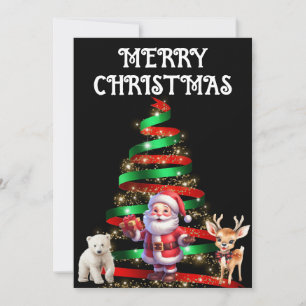 CHRISTMAS TREE WITH SANTA, DEER & POLAR BEAR INVITATION
