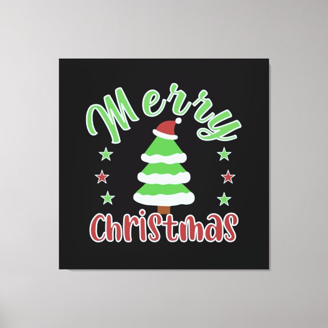 Christmas tree with Santa hat Canvas Print (Front)